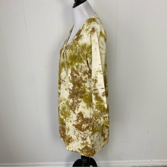 LOGO Lori Goldstein Lavish Cream Brown Tie-Dye Crochet Lace Duster Pockets Sz M - Picture 11 of 16